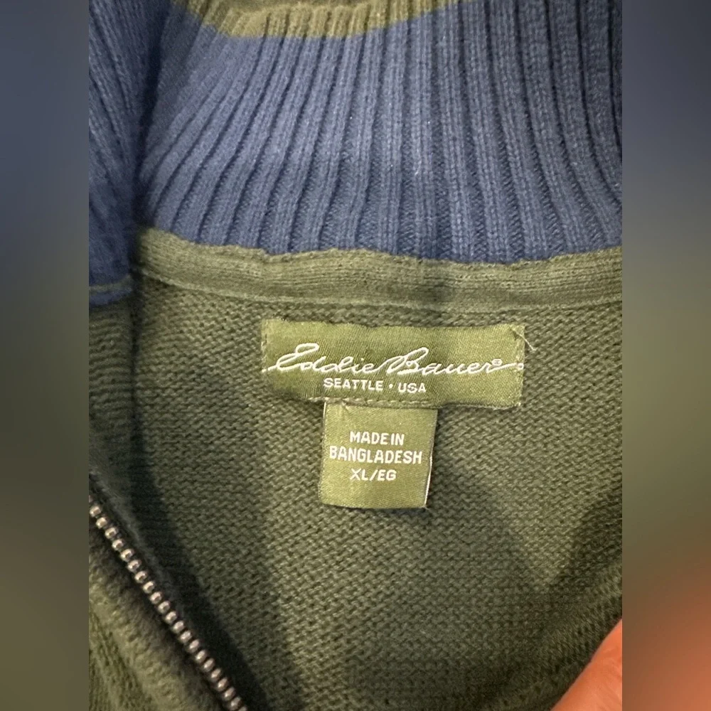 Vintage Eddie Bauer 100% Cotton Quarter Zip Knit Sweater Size XL